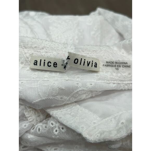 NWT Alice + Olivia‎ Womens White Embroidered Blakesley Jacquard Mini Dress Sz 10 - Picture 11 of 16